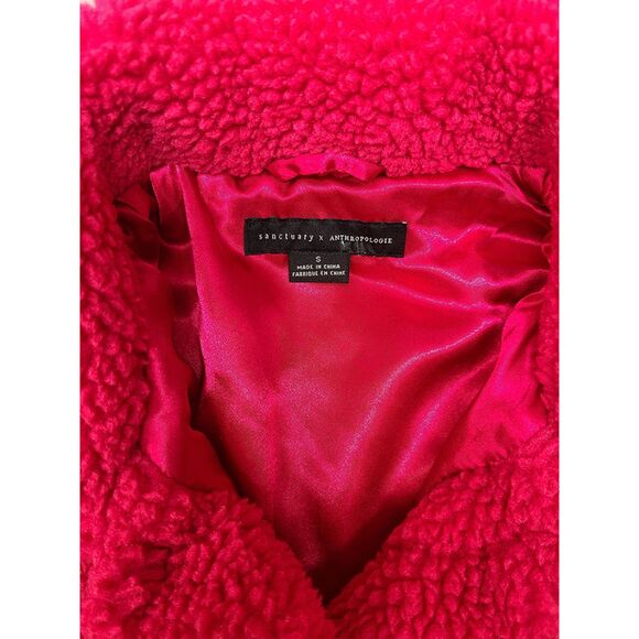 Sanctuary x Anthropologie Hot Pink Teddy Bomber Jacket Cozy Coat Size S Collab - Picture 2 of 4